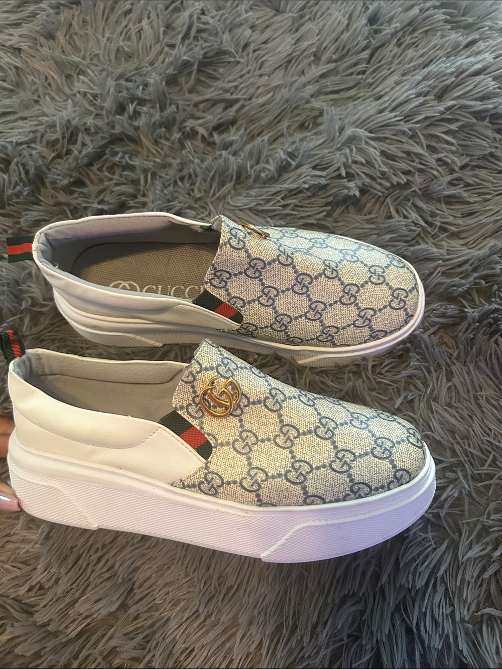 Gucci Cream & White GG Monogram Platform Slip-On Sneakers